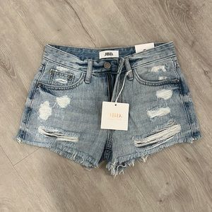 Just black denim distressed short